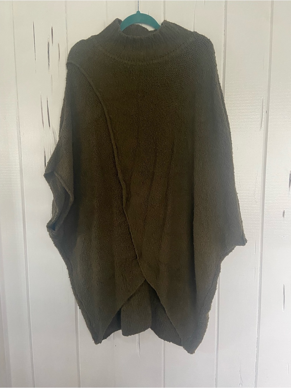 Free People Olive Knit Draped Poncho Sweater
